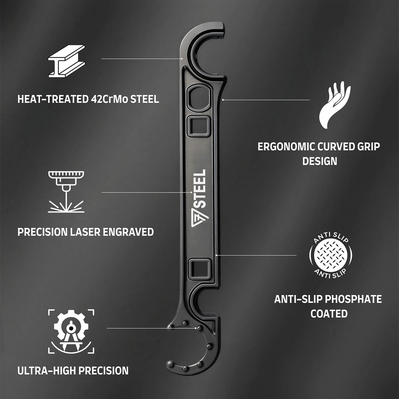 7STEEL Wrench, Heat-Treated 42CrMo Steel Heavy-Duty Multi-Function Tool - Image 3